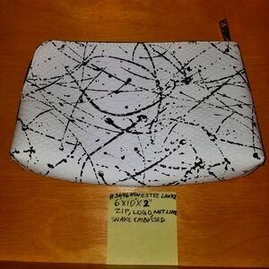 ✅New Estee Lauder Large Snake Embossed White Black Cosmetic Bag Gold Logo Zip Pu